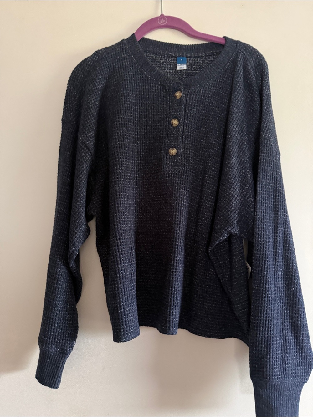 Old Navy Brand New Casual Knit Waffle Henley Sweater - Navy